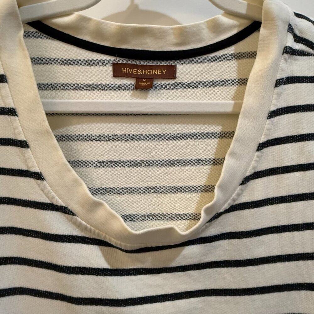 Hive & Honey Cream Black Stripe T-Shirt Dress Size M — Casual Everyday - Picture 4 of 9